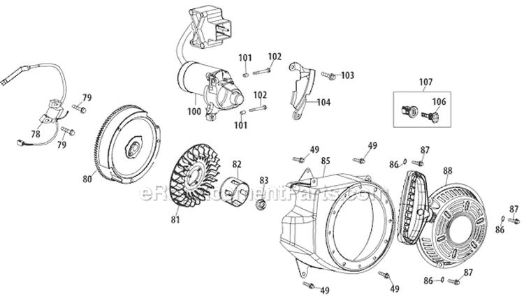 Starter and Flywheel Diagram and Parts List for 2012 Yard Man Snow Blower